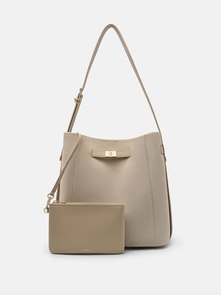 Tas Bucket Kulit Jatte dengan Sabuk, , hi-res