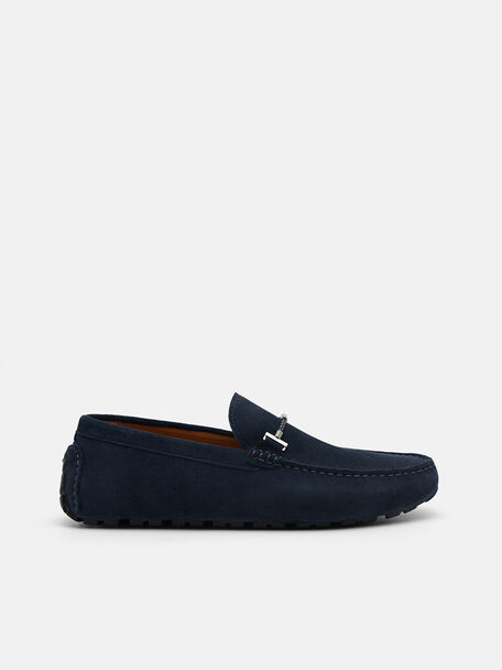 Robert Leather Driving Shoes, Navy, hi-res