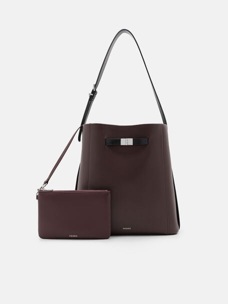 Tas Bucket Kulit Jatte dengan Sabuk, , hi-res