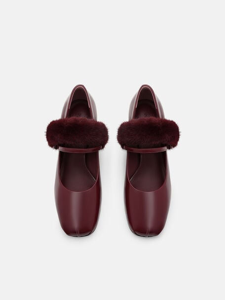 Kiana Patent Leather Heel Pumps with Faux Rabbit Fur, , hi-res