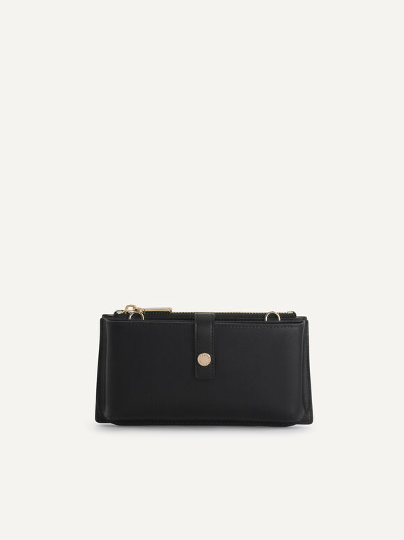 Textured Leather Phone Pouch, Black, hi-res