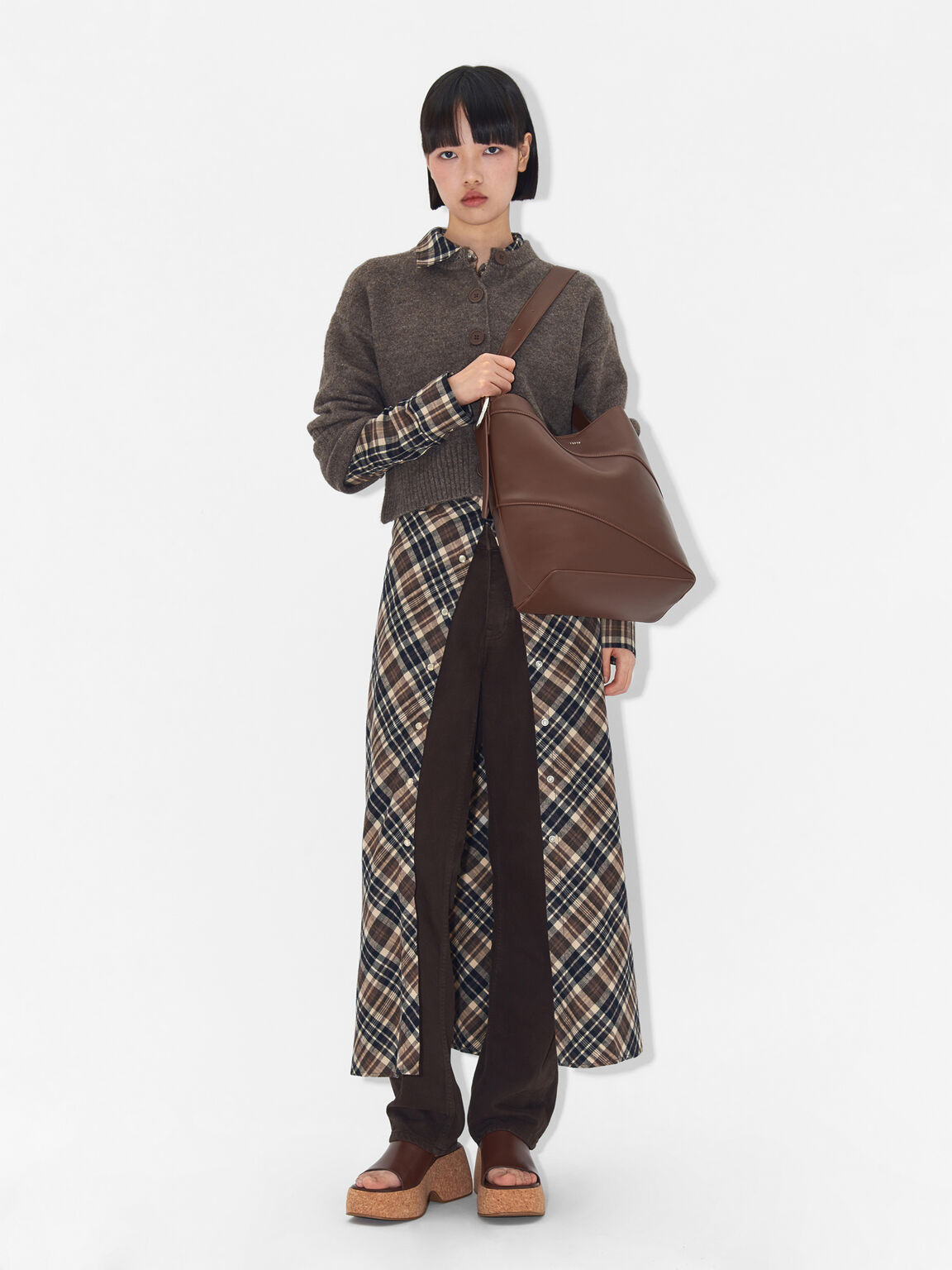 Tas Bridget Oversized Bucket, Dark Brown