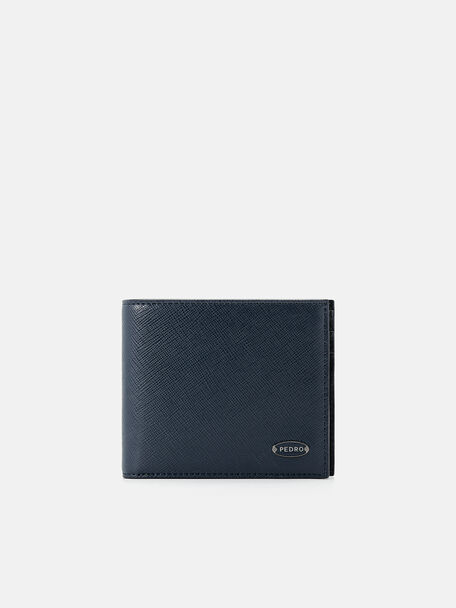 Dompet Lipat Dua dari Kulit Saffiano dengan Flip, Navy, hi-res