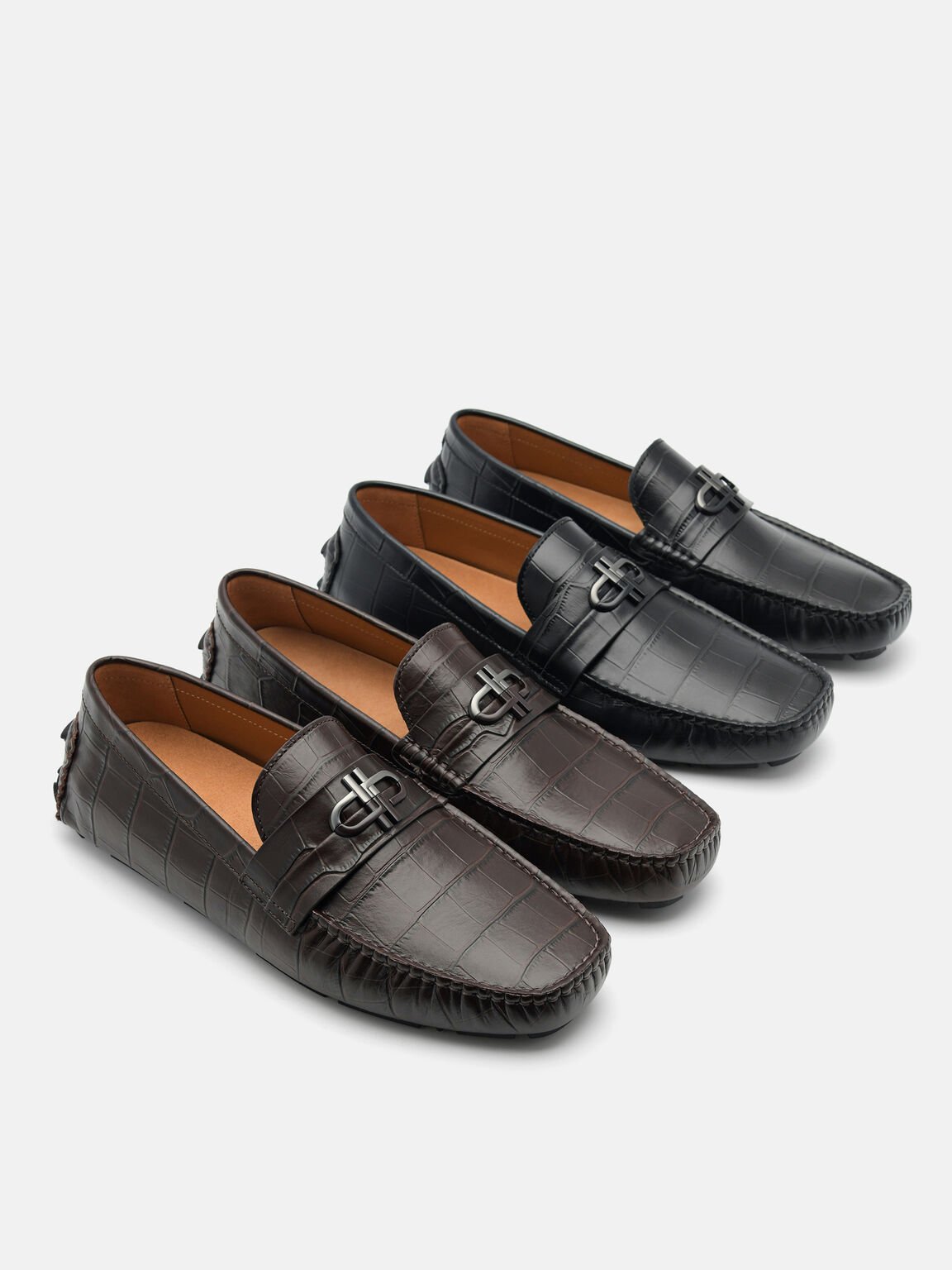 PEDRO Icon Croc-Embossed Leather Driving Shoes, 