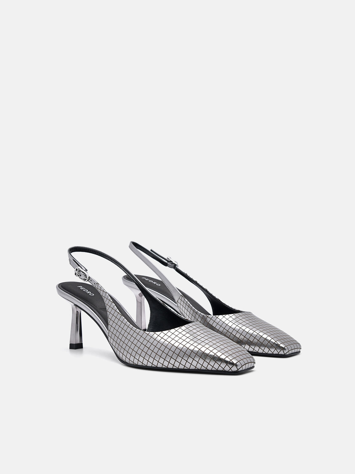 Metallic Leather Slingback Heel Pumps, 