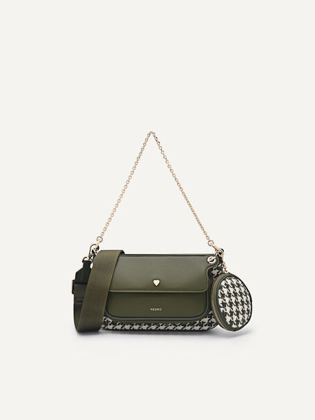 Dilone Houndstooth Double Flap Shoulder Bag, Military Green, hi-res