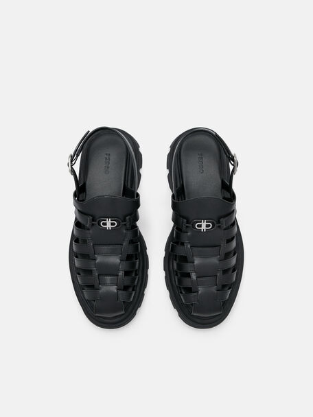 PEDRO Icon Leather Heel Sandals, Black