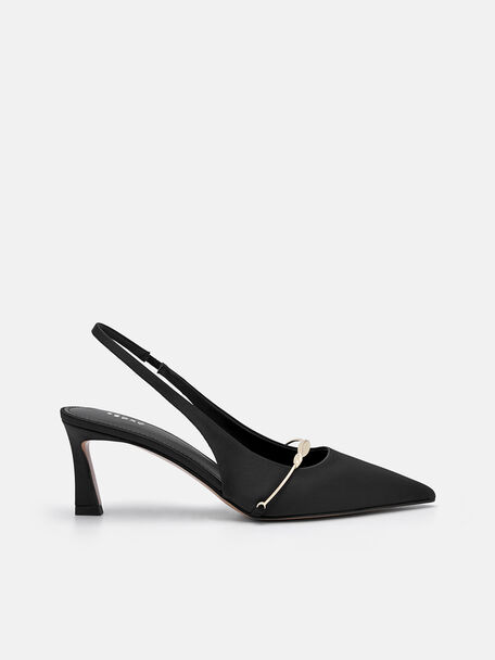 Mira Satin Slingback Pumps, Black, hi-res