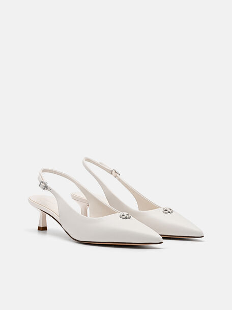 Leather Slingback Heel Pumps, 