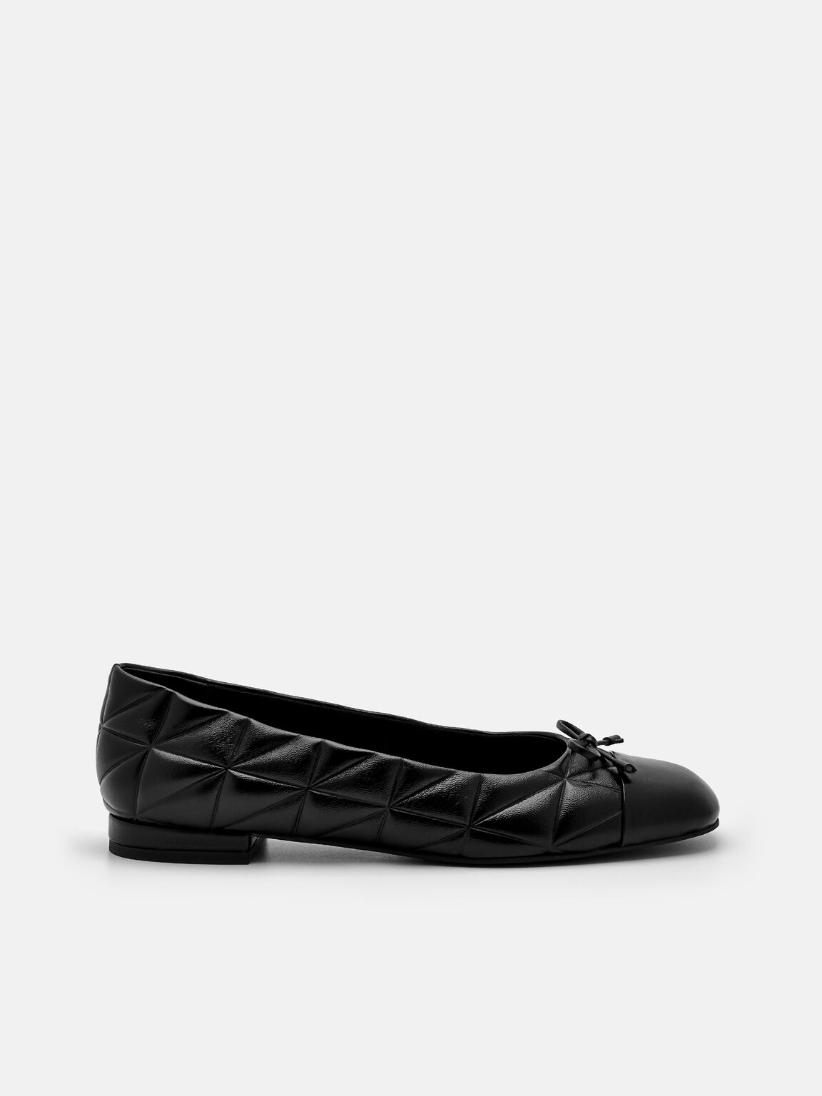 Sepatu Flat Balerina Kulit Kayla dalam Pixel, Black