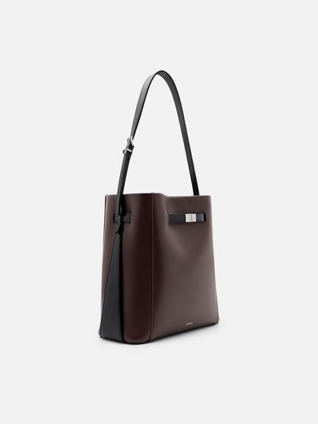 Tas Bucket Kulit Jatte dengan Sabuk, , hi-res