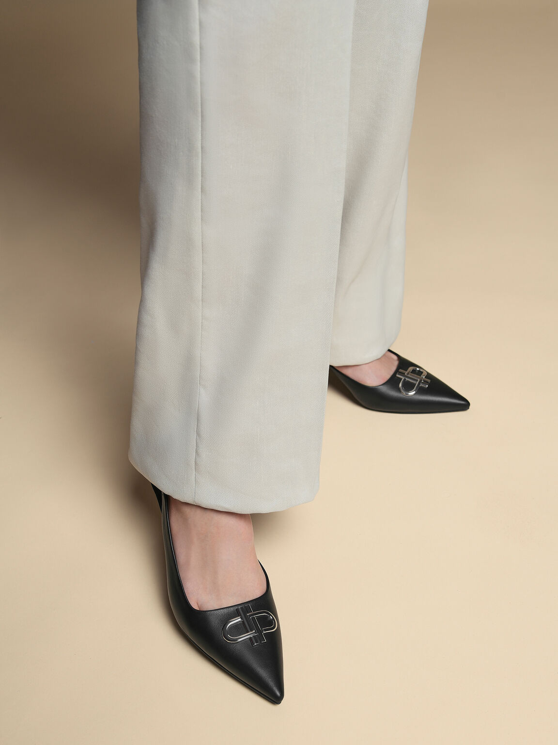 Icon Leather Pointed Toe Slingback Heels, , hi-res