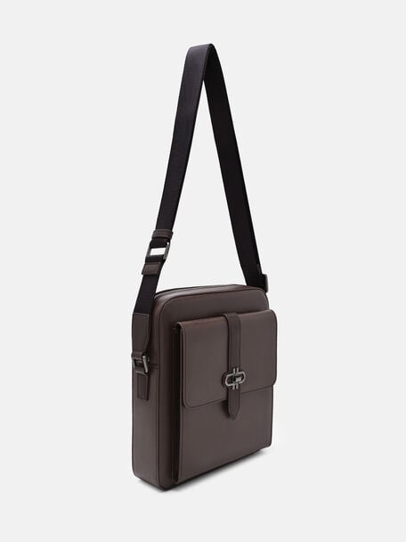 Boxy Saffiano Leather Crossbody Bag, , hi-res