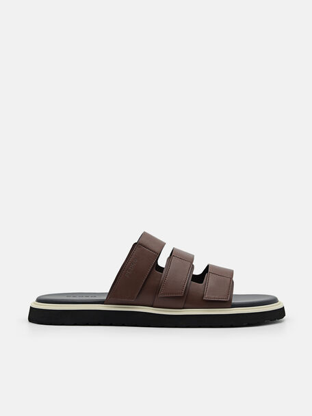 Velcro Slide Sandals, Dark Brown, hi-res