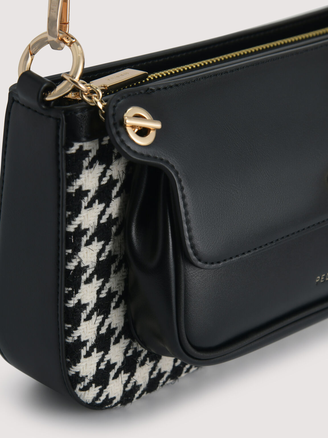 Dilone Houndstooth Double Flap Shoulder Bag, 