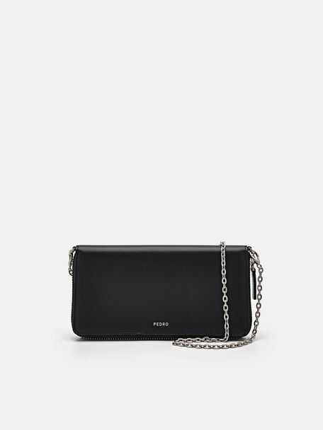 Leather Chain Wallet, Black, hi-res