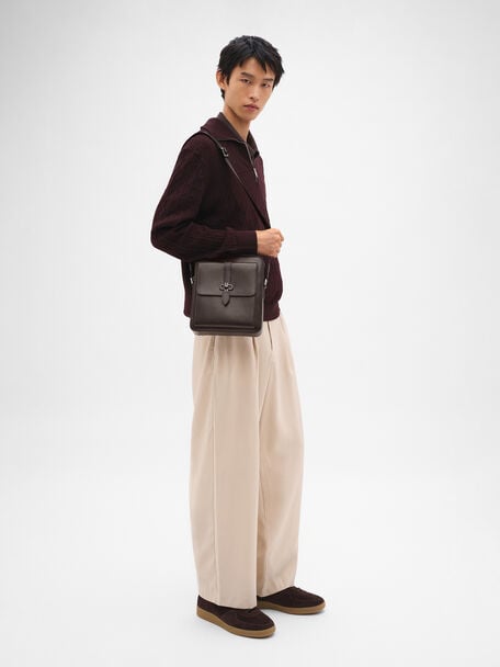 Boxy Saffiano Leather Crossbody Bag, , hi-res