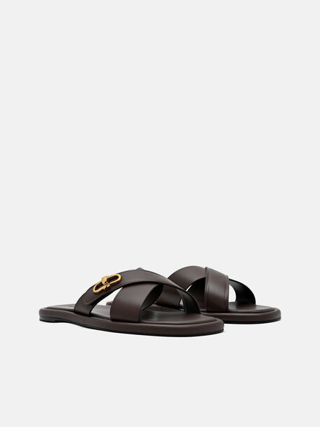 Sandal Silang Kulit Sienna, , hi-res