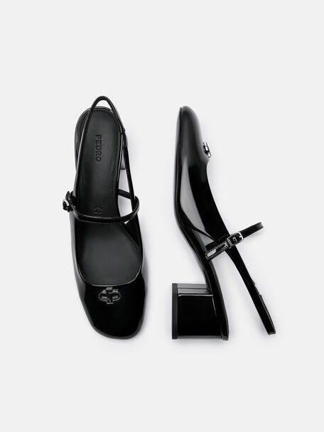 PEDRO Icon Leather Heel Sandals, Black