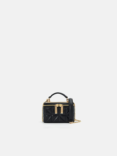 Ari Leather Mini Vanity Case in Pixel, Black, hi-res