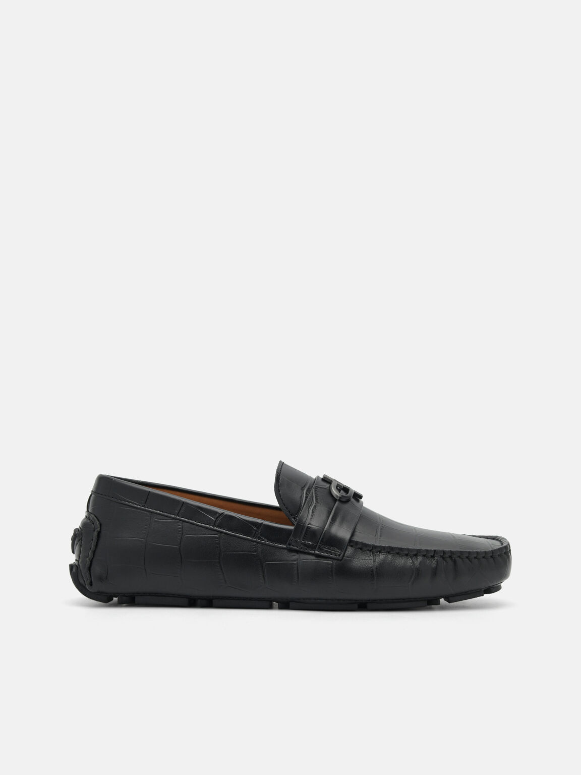 PEDRO Icon Croc-Embossed Leather Driving Shoes, , hi-res