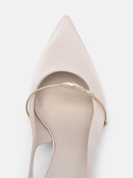 Satin Slingback Heel Pumps, , hi-res