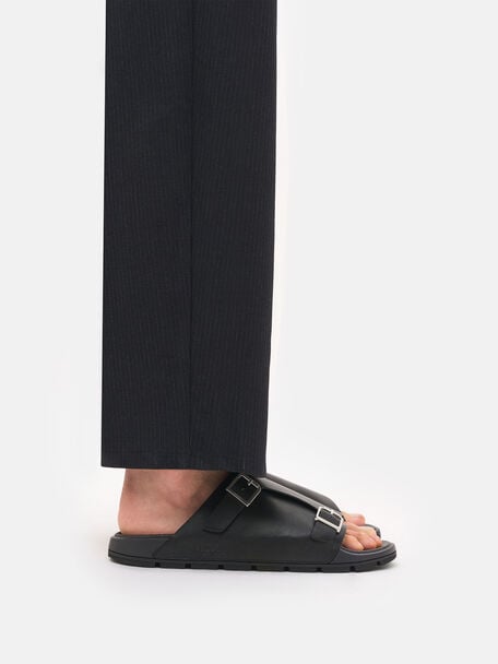 Leather Buckled Slide Sandals, 