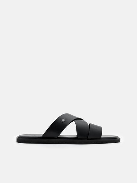 Cross-Strap Slide Sandals, , hi-res