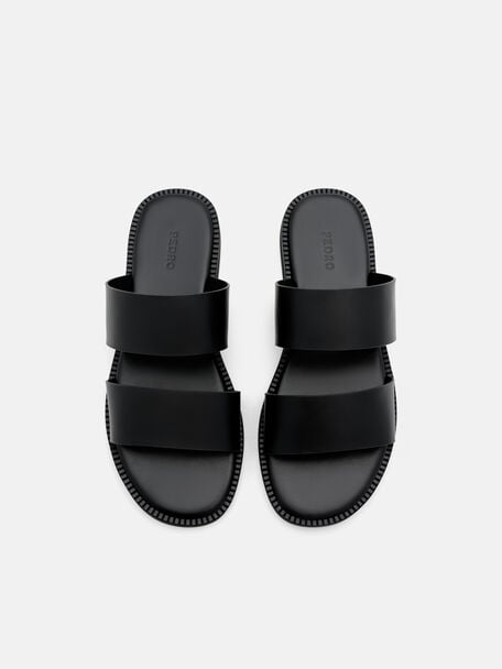 Leather Double-Strap Slide Sandals, , hi-res