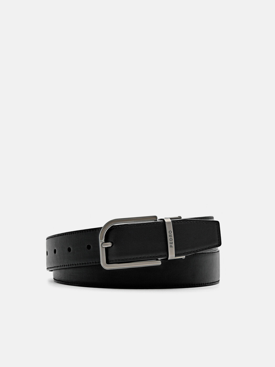 Belt Pin Reversibel Kulit Detail Emboss, Black
