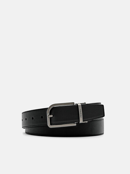 Belt Pin Reversibel Kulit Detail Emboss, Black