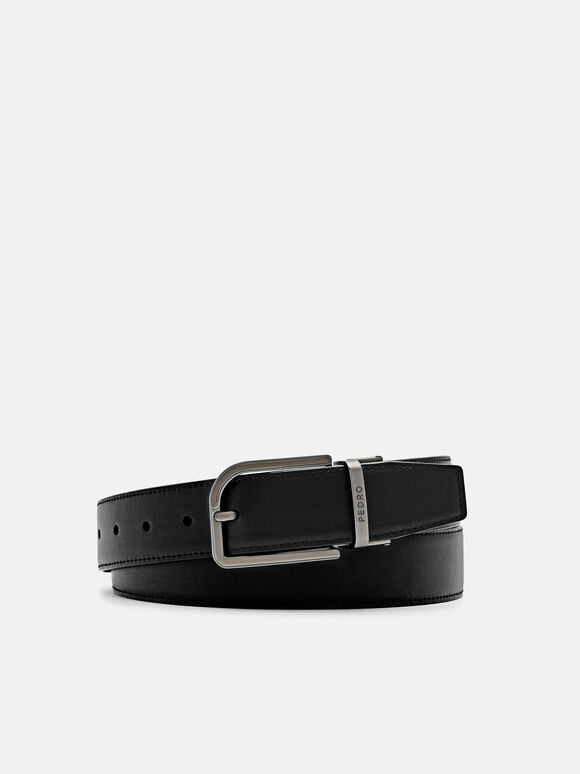 Belt Pin Reversibel Kulit Detail Emboss, Black