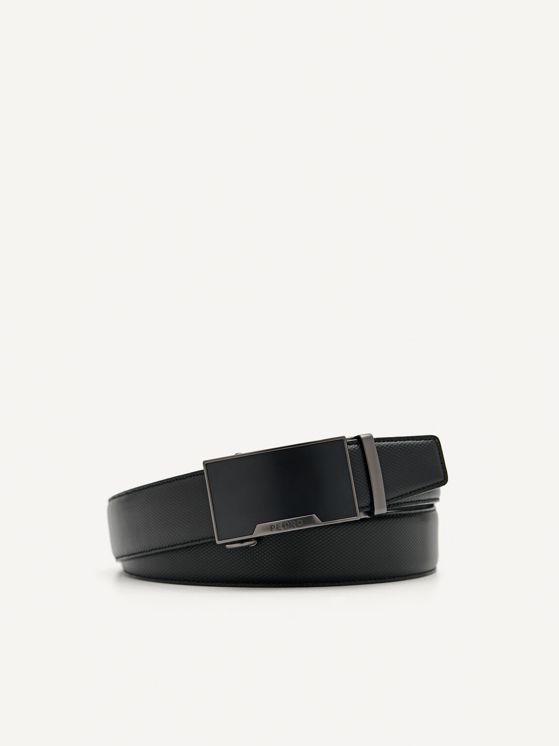 Embossed Leather Automatic Belt, Black, hi-res