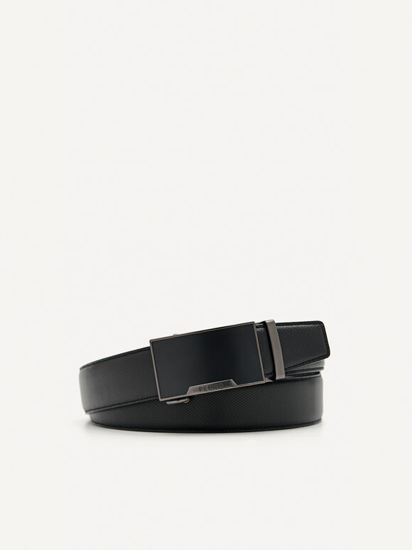 Embossed Leather Automatic Belt, Black, hi-res