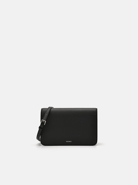 Embossed Leather Passport Holder, Black, hi-res