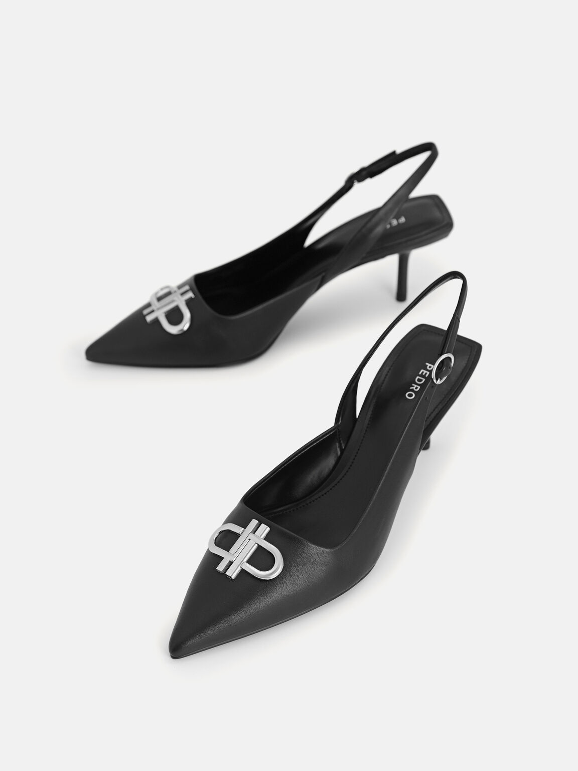 PEDRO Icon Leather Pointed Slingback Pumps, Black