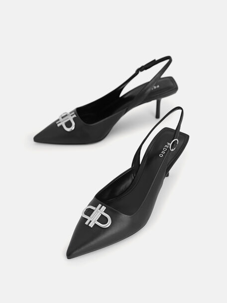PEDRO Icon Leather Heel Sandals, Black