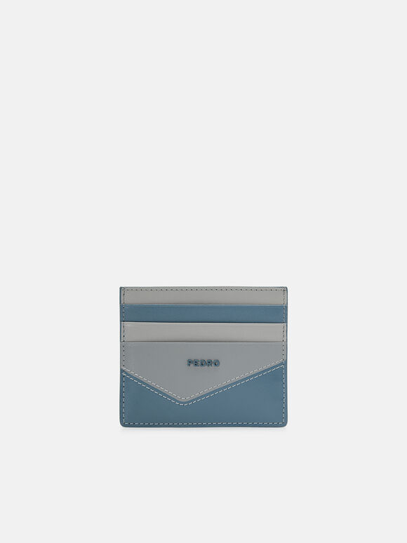 Leather Card Holder with Zipper, Light Grey