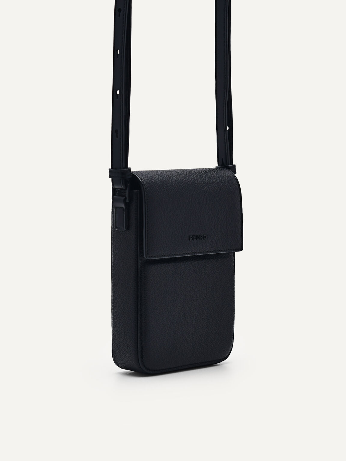 Embossed Leather Phone Pouch, Black
