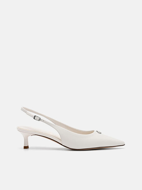 Leather Slingback Heel Pumps, 