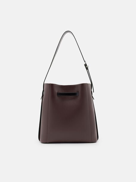 Tas Bucket Kulit Jatte dengan Sabuk, , hi-res