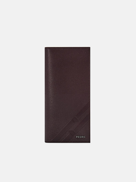 Dompet Panjang Kulit Emboss, Dark Brown