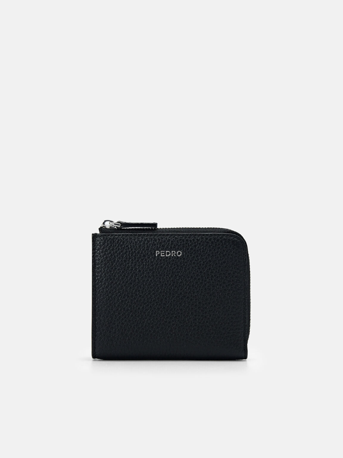 Embossed Leather Compact Wallet, Black, hi-res