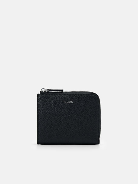 Embossed Leather Compact Wallet, Black, hi-res