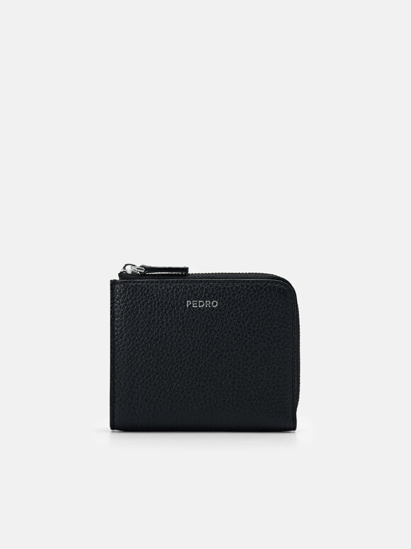 Embossed Leather Compact Wallet, Black, hi-res