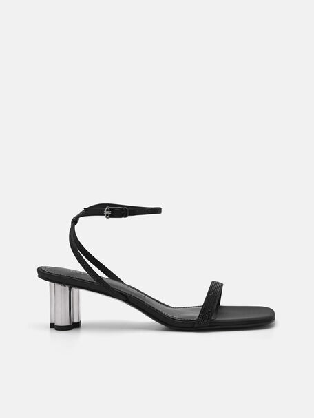 PEDRO Icon Satin Heel Sandals, Black, hi-res
