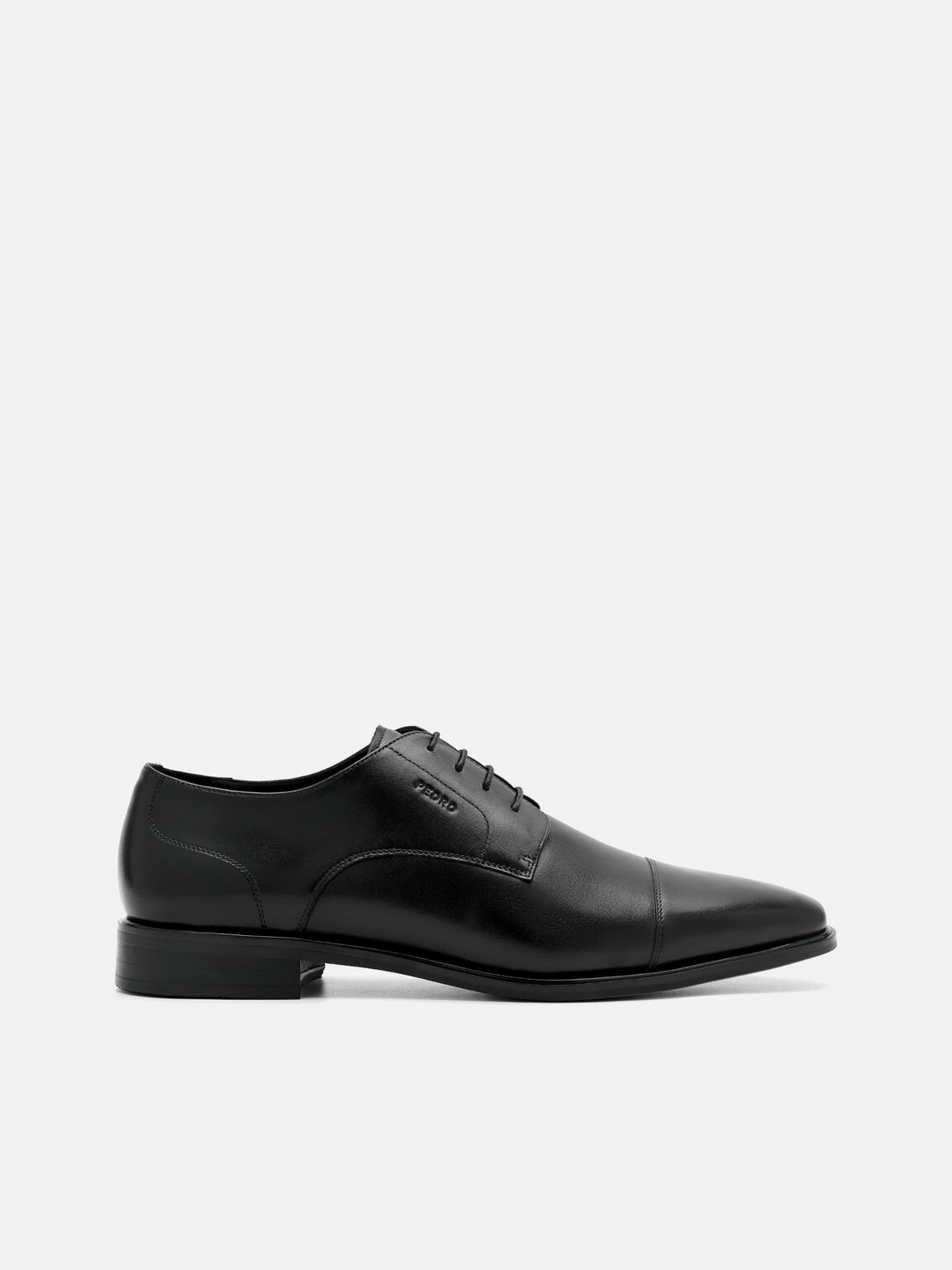 Burnished Leather Derby Shoes, Black, hi-res