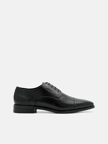 Burnished Leather Derby Shoes, Black, hi-res