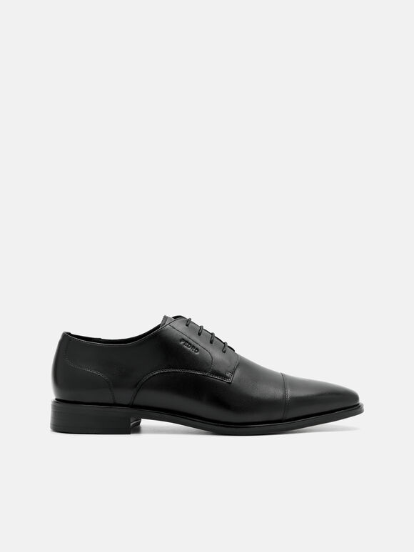 Burnished Leather Derby Shoes, Black, hi-res