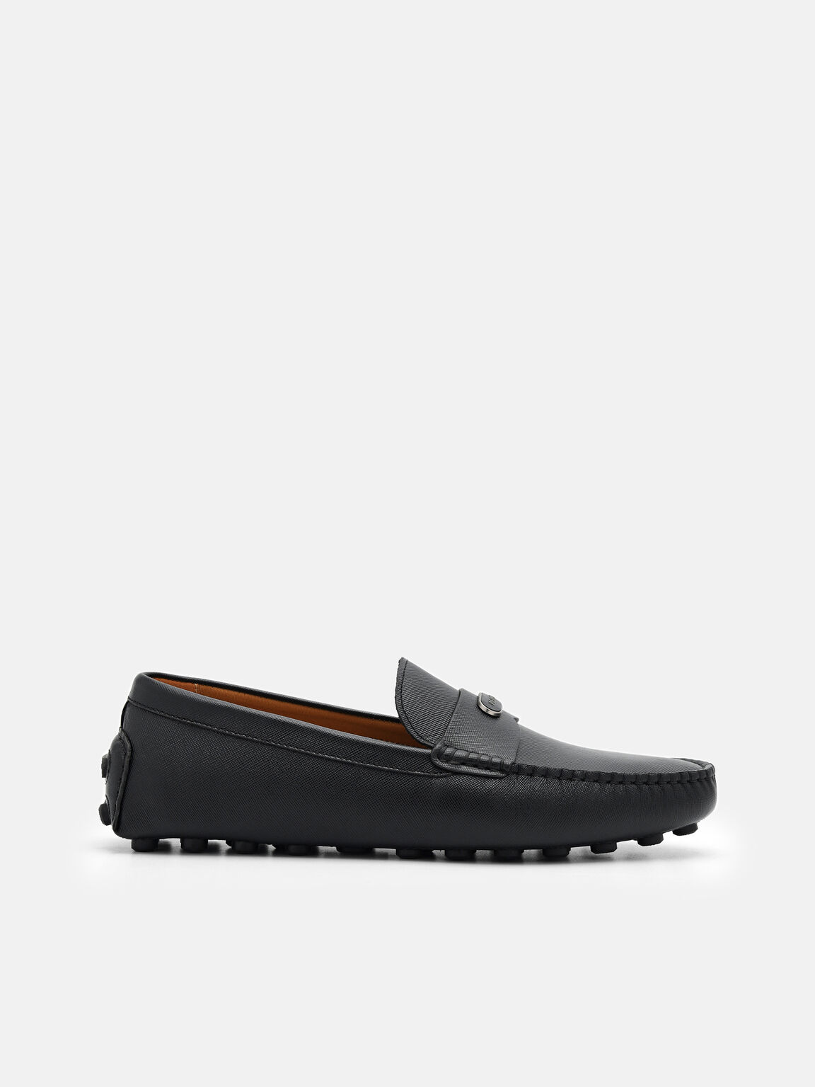 Embossed Leather Driving Shoes, Black, hi-res
